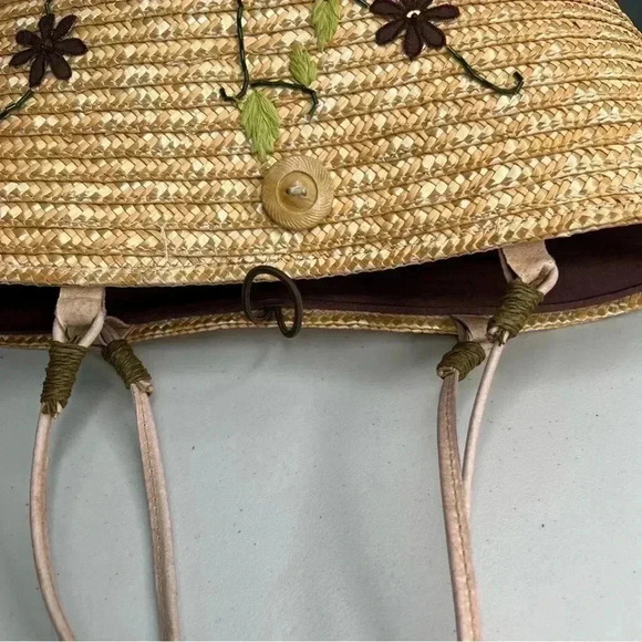 Unbranded Woven  Straw Raffia Beach Large Lined Floral Sequins‎ Tote Basket - Picture 5 of 15